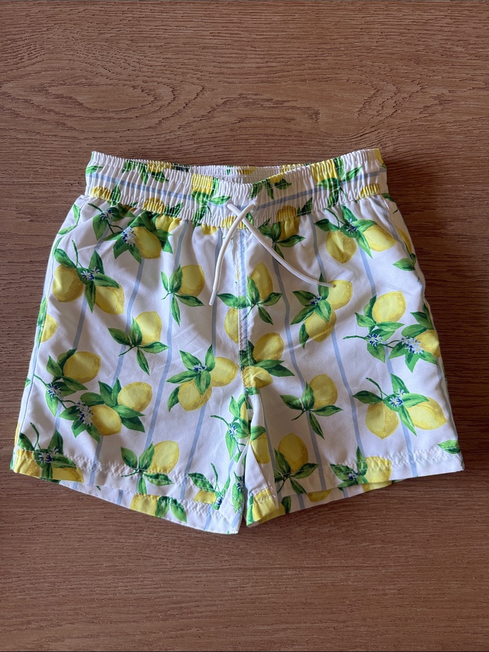 Janie and Jack Boys Sz 5 White Swim Trunks with Yellow Lemon Print